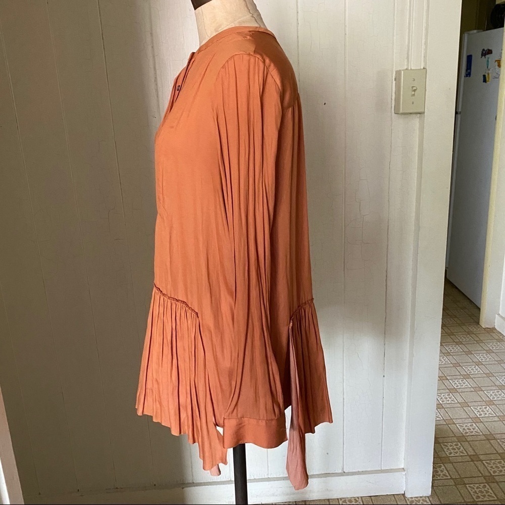 BANANA REPUBLIC Heritage sz S Orange Long Sleeve Ruffle Shirt - Picture 2 of 8